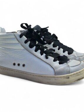 P448 Womens High Top Sneakers White Leather Black Laces Size 37 (US 7)